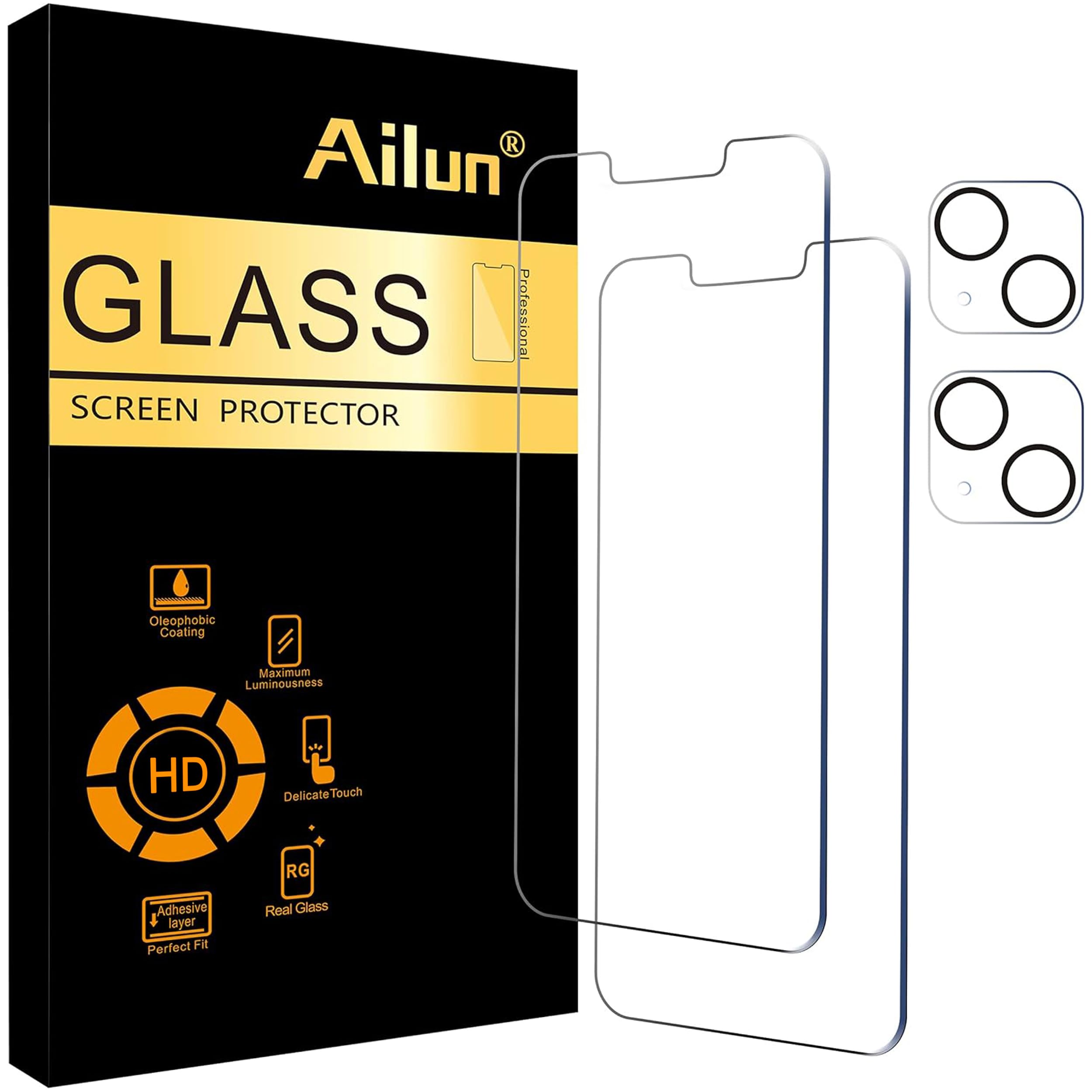 Ailun Screen Protector + Camera Lens Protector for iPhone 13 Mini, 2+2 Pack