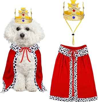 Dog Halloween Costumes, Dog King Costume Funny Pet King Cloak and Crown Set Prince Cape Halloween Costumes for Small Medium Large Dogs Pets Small