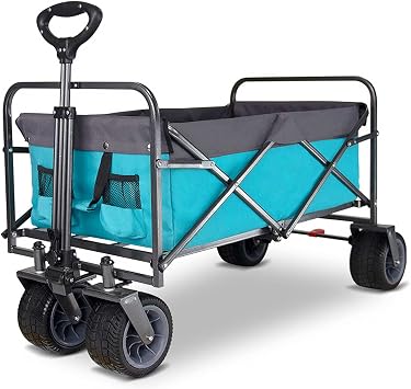 Foldable Outdoor l Garden Cart freestanding Foldable Shopping Cart Sturdy Portable Heavy-Duty Suitable All Terrain Wagon for Courtyards Beaches Camping and Shopping Sky Blue