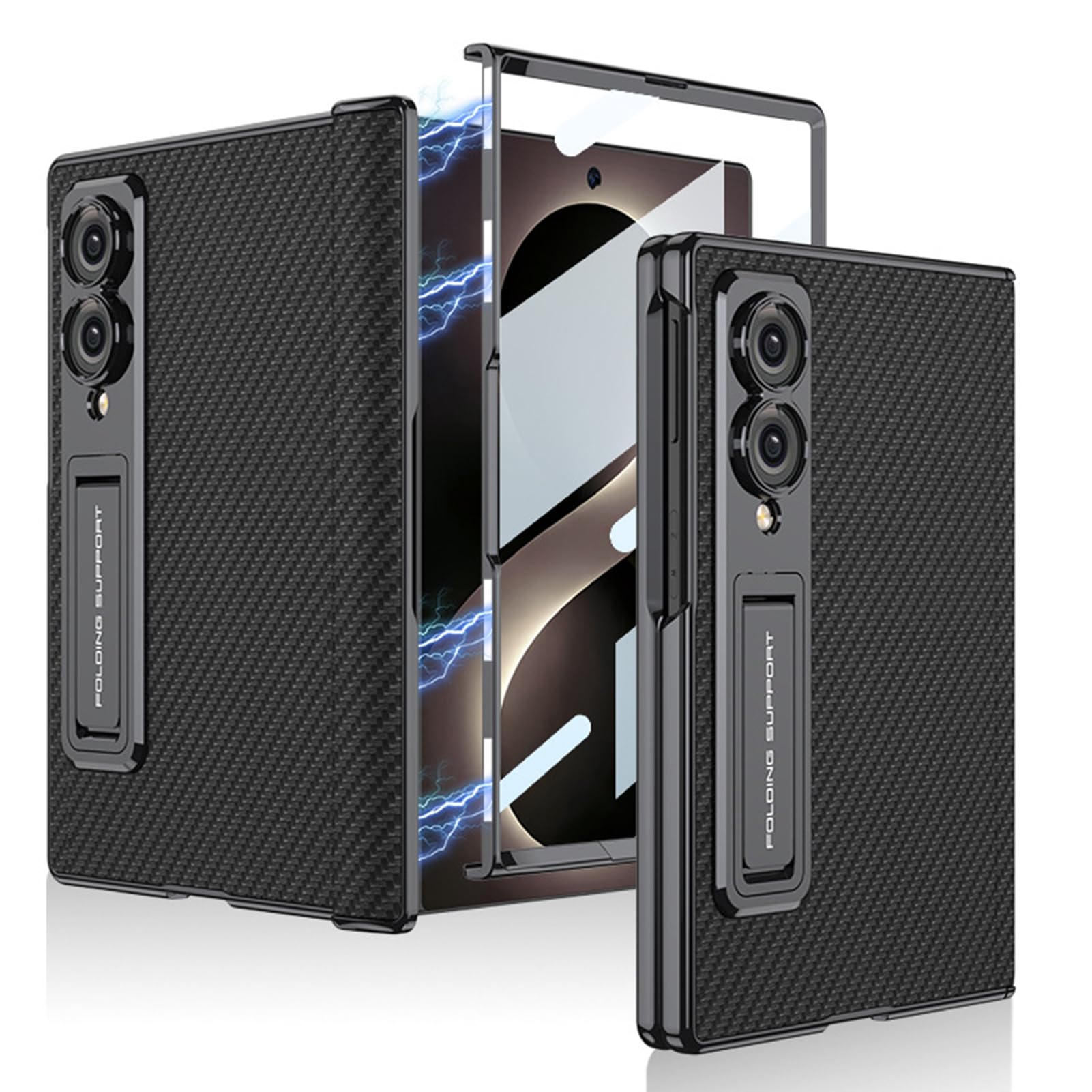 Custodia In Pelle For Samsung Galaxy Z Fold 8, Custodia Protettiva For Schermo In Fibra Di Carbonio Con Supporto Regolabile E Cerniera