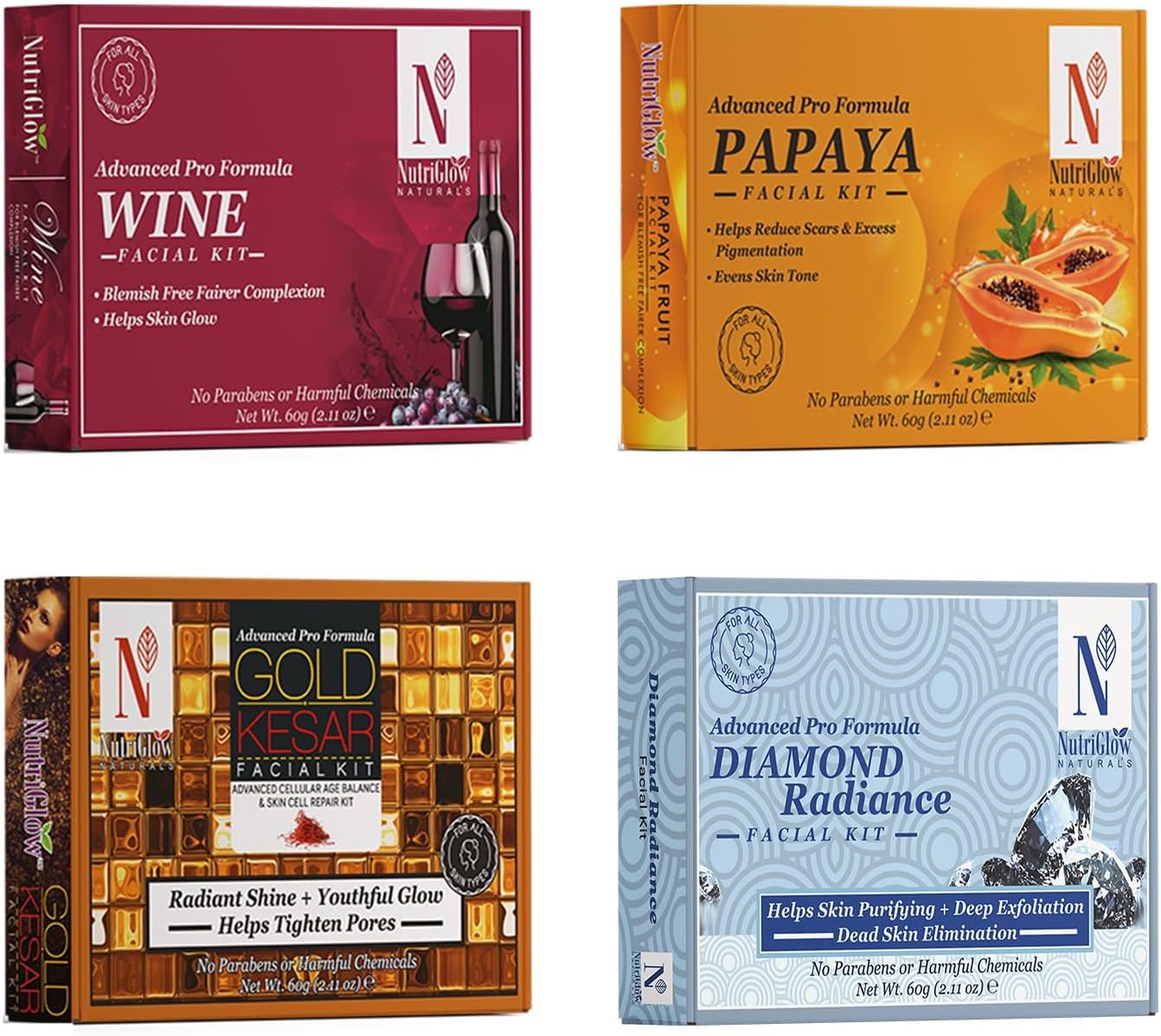 - NutriGlow NATURAL'S Advanced Pro Formula Facial Kit For Glowing Skin, Tan Removal, All Type of Skin Solution for men & women, skincare Set 60 gm ( Pack of 4 )