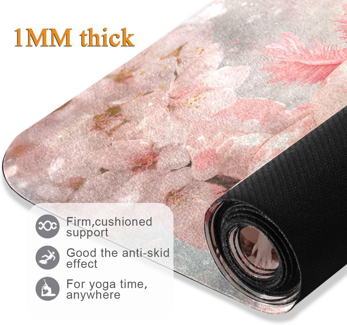 ALAZA Salamander Cherry Blossom Yoga Mat Non Slip Fitness Exercise Mat, Workout Mat for Yoga, Pilates and Floor Exercises