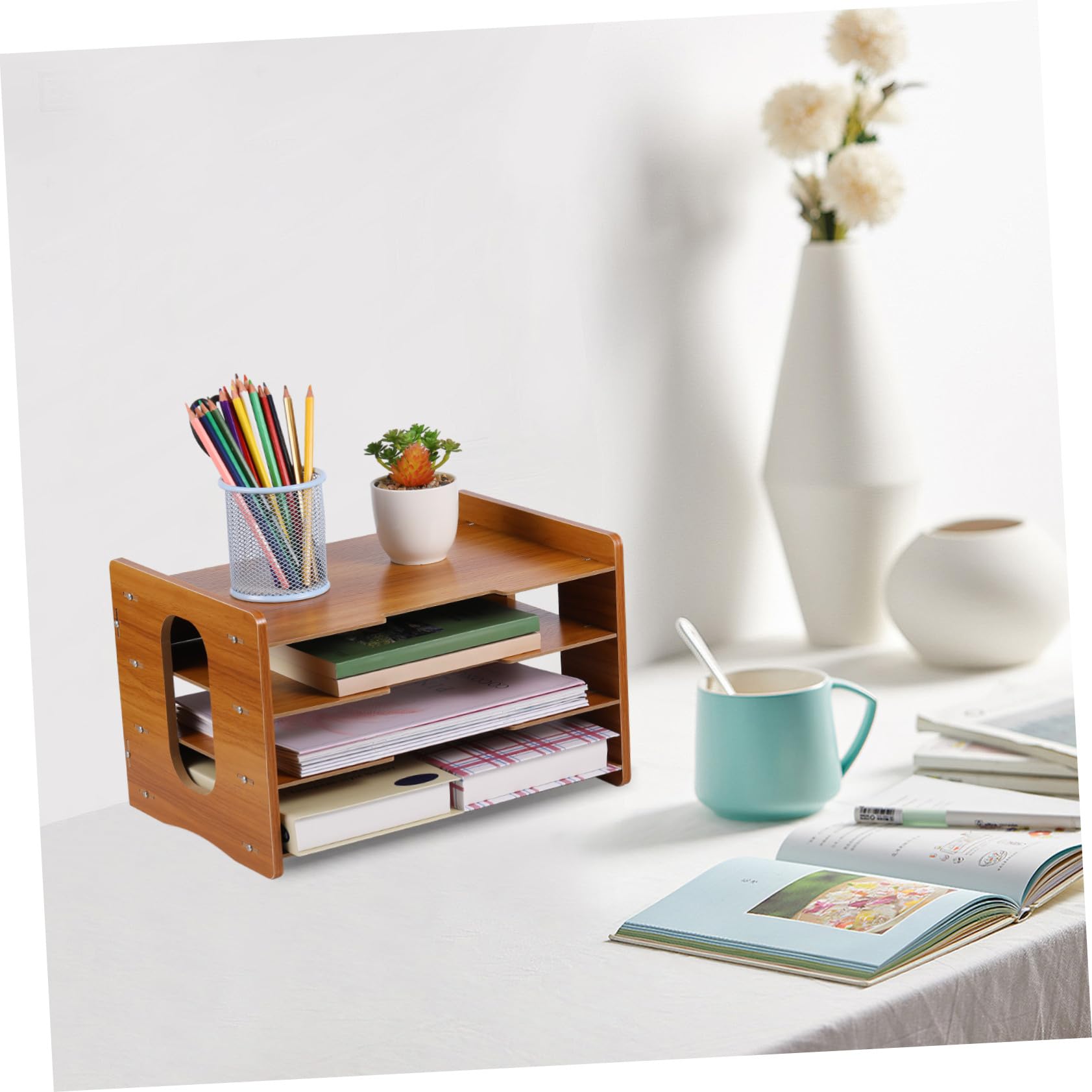 Organizzatore da Scrivania in Legno Strati Porta Documenti e Lettere Ufficio Casa Scaffale Portaoggetti Stabile e Capiente per Carta File Libri e Corrispondenza