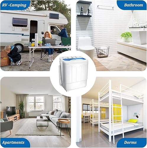 Miniatura 7 de Lavadora portátil, mini lavadora compacta de 18 libras con estante de secado y 10 perchas, combinación de lavadora (11 libras) y secadora (7