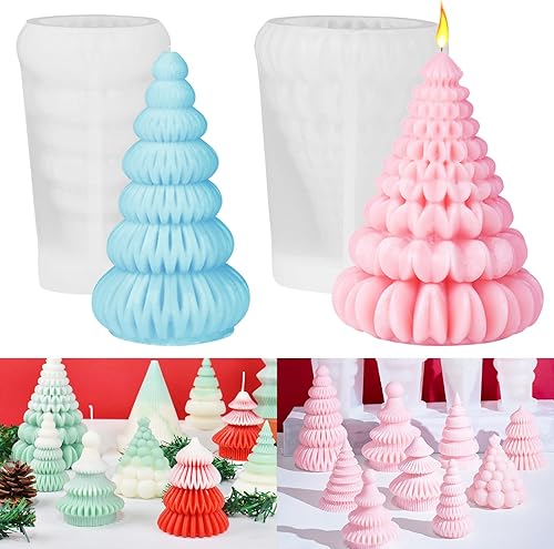 Winmany 2 moldes para velas de árbol de Navidad, molde de fundición de resina de silicona 3D para hacer velas, jabón, aromaterapia, pastel de