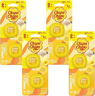 Chupa Chups Car Air Freshener, Vanilla Cream - Long Lasting Car Fresheners with Fun Scents, Colorful and Vibrant Air Freshener for Car, Unique Car Freshner Perfume Deodorizer- 4Pack (8pcs Total)