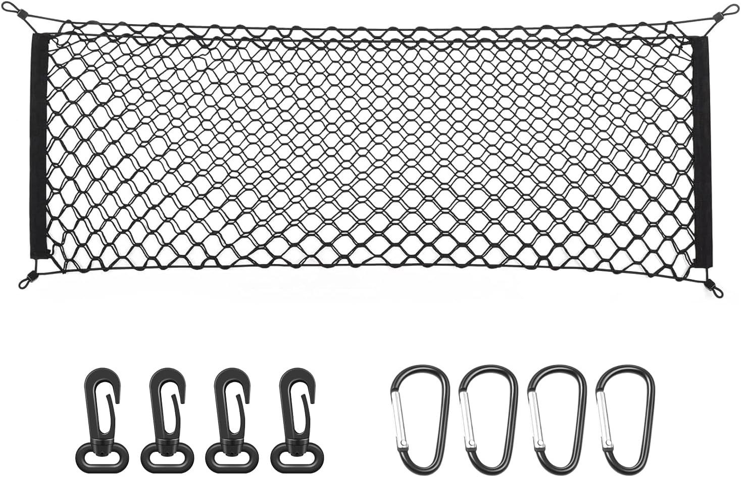 MICTUNING 2-Layer Heavy Duty Cargo Net, Universal Truck Bed Net with Hooks, Elastic Storage Mesh Net Organizer Compatible for Pickup Truck SUV