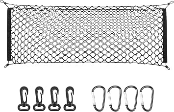 MICTUNING 2-Layer Heavy Duty SUV Truck Cargo Net, 44 x 15 Inch Universal Bed Net with Hooks, Adjustable Highly Elastic Storage Organizer Mesh Net Compatible for Pickup Truck SUV