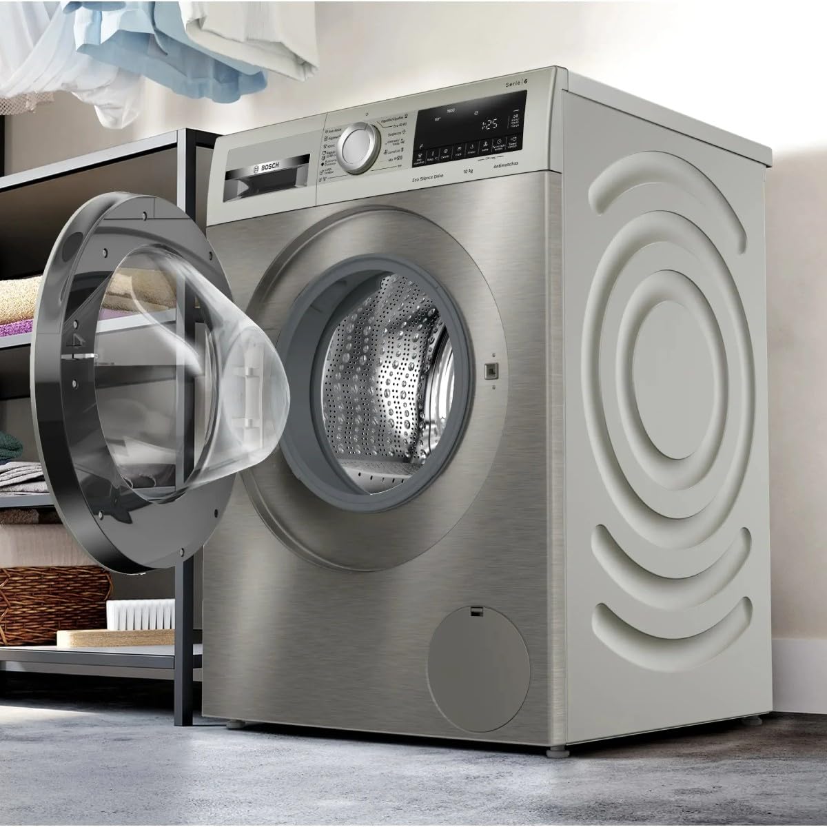 Bosch Waschmaschine, freie Installation, Serie 6, 10 kg, Schnellprogramm, leise, Edelstahl, WGG256ZAES