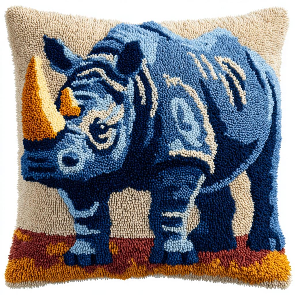 WallustrioaW Latch Hook Kits DIY Throw Pillow Cover,Animal Rhinoceros