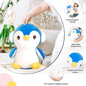 Peluche Pingüino De 30 Cm Con Diseño 3D – Cojín Decorativo Para Dormitorio Y Regalo De Cumpleaños O Navidad