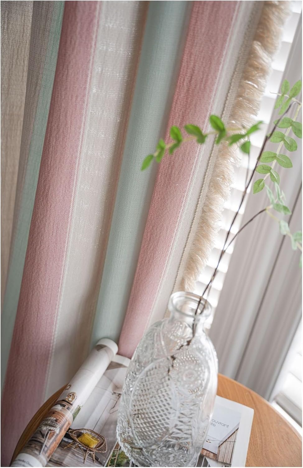 Tende in lino e cotone a 1 pannello, a righe, stile rustico, con tasca per bastone, con tasca per bastone, semi-oscuranti, stile rustico, per sala da pranzo, soggiorno e camera da letto (133 x 213 cm,