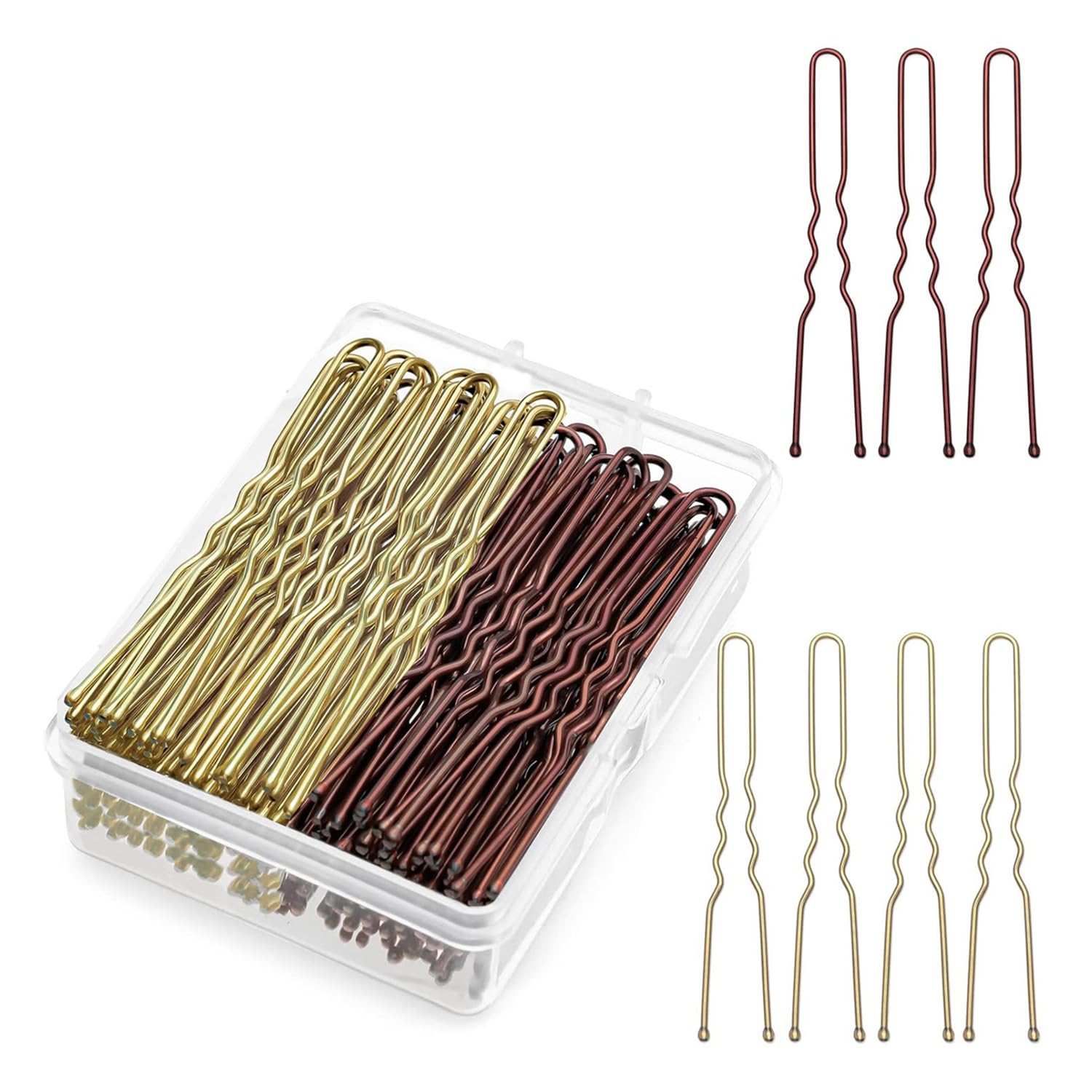 Horquillas en Forma de U 300-900 Unidades, Horquillas para Buns de 5 cm con Diseño Ondulado para Recogidos con Caja para Mujeres, Damas y Niñas