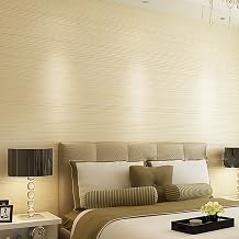 DAWEI Simple Style Embossed Textured Lines Non-Woven Flocking Wallpaper Roll Sofa Tv Background Beige Color 1.73'W x 32.8'L