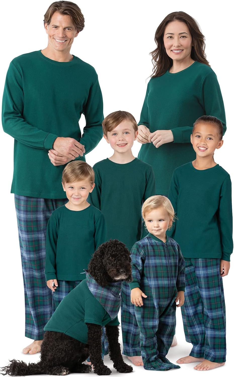 PajamaGram Boys Matching Christmas Family, Heritage Plaid Thermal Pet Pj, Green