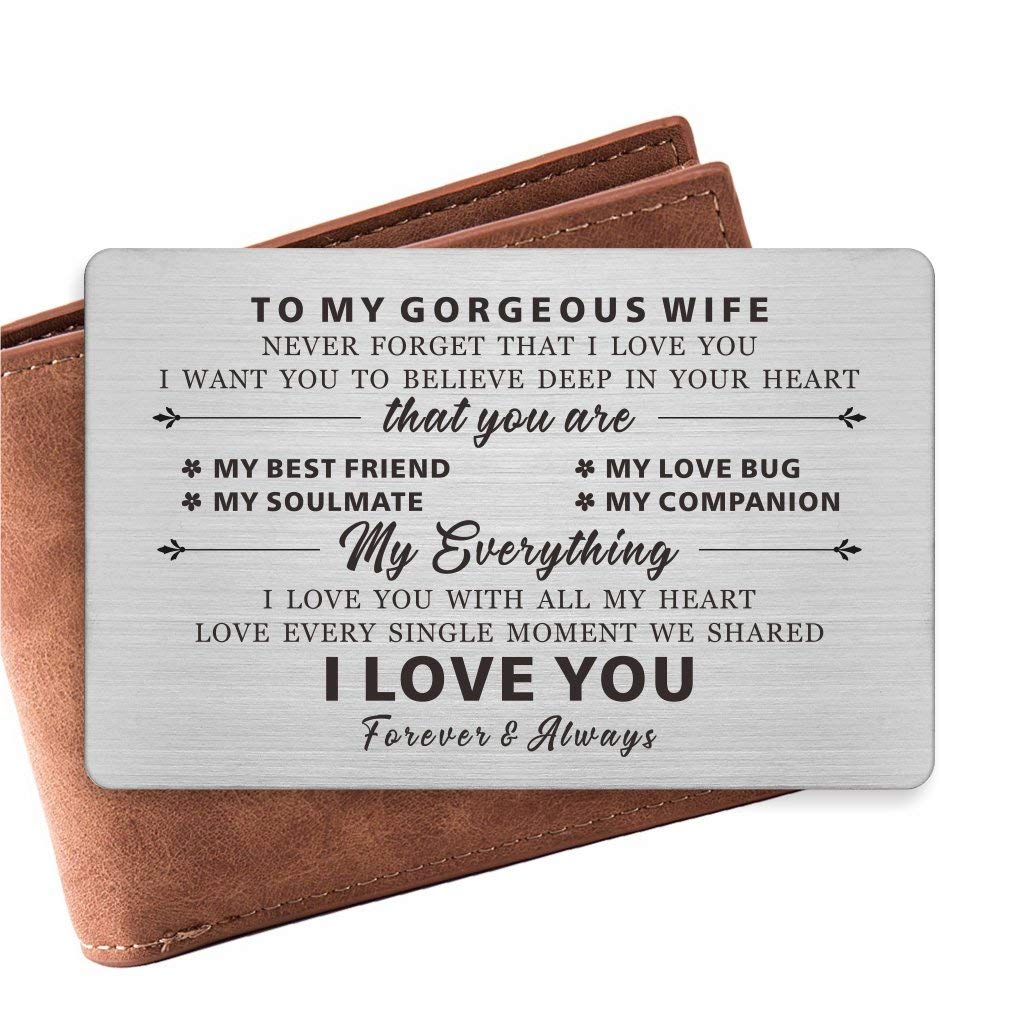 Graviere Karte 'I Love You Wife' – Geschenk Für Ehefrau Zu Geburtstag, Valentinstag Oder Jahrestag