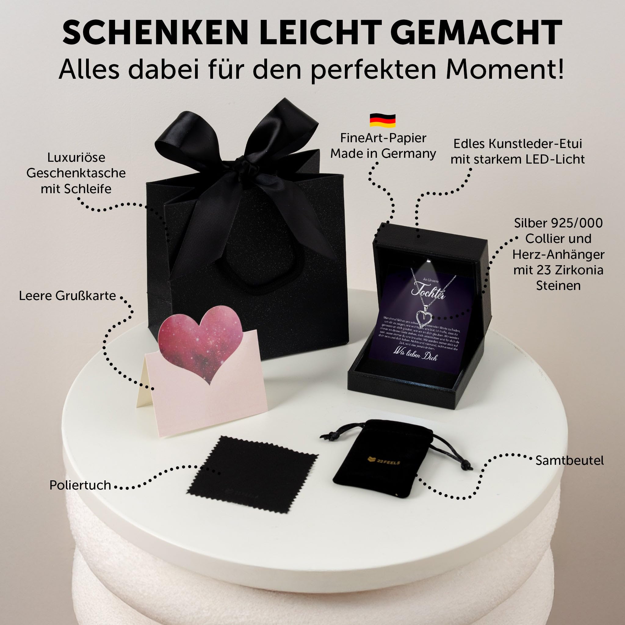 Silber 925 Herz Halskette - Tochter Geschenk von Mama Papa - Konfirmation Firmung 18. Geburtstag Weihnachten