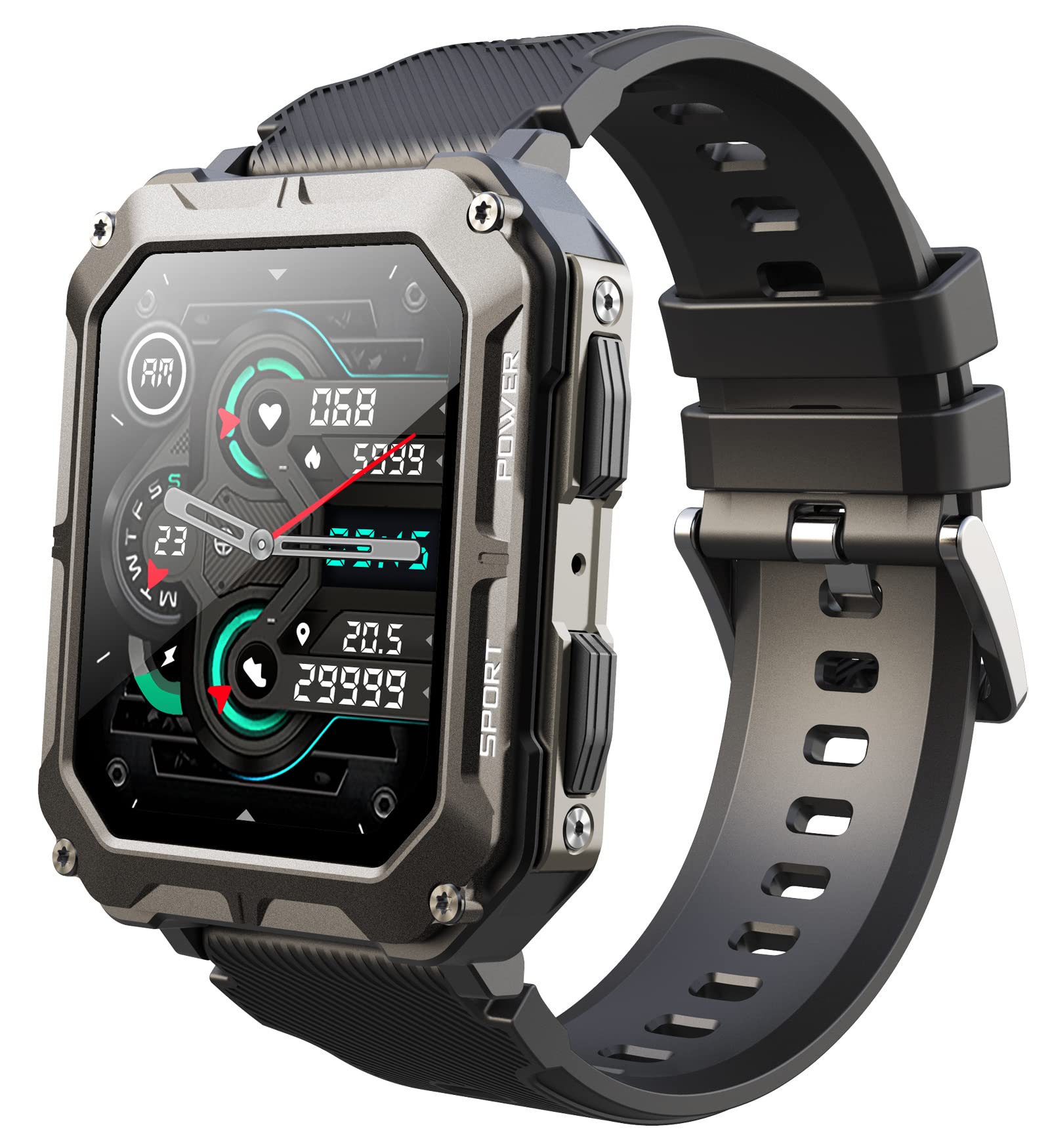 Smart Watch for Android Phones iOS compatible with Blood Pressure Monitor Blood Oxygen sensor hr Bluetooth Call 1.83HD display Step Counter Sleep Monitor SNS/SMS Message Reminder Waterproof Watch
