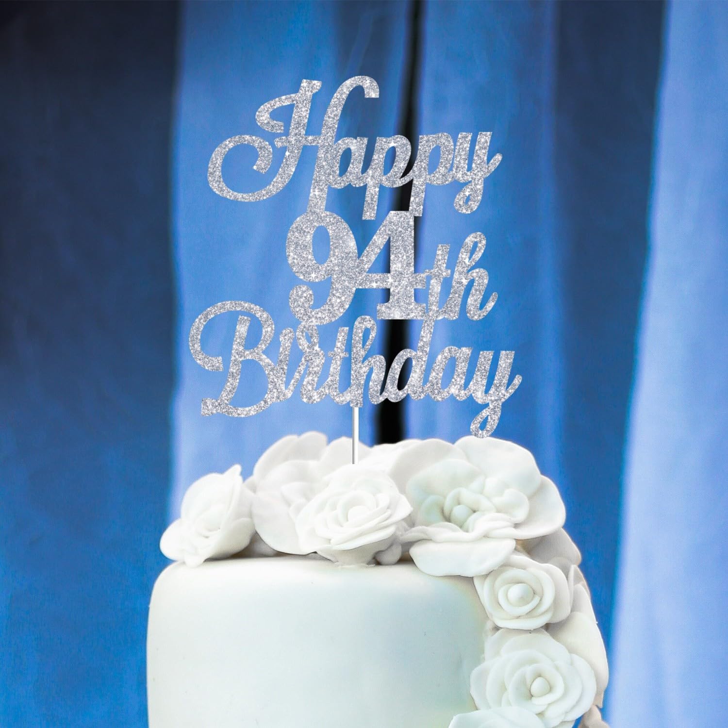 Leetaivie Happy 94th Birthday Cake Topper - Black Gold Glitter 94th Anniversary Party Decor