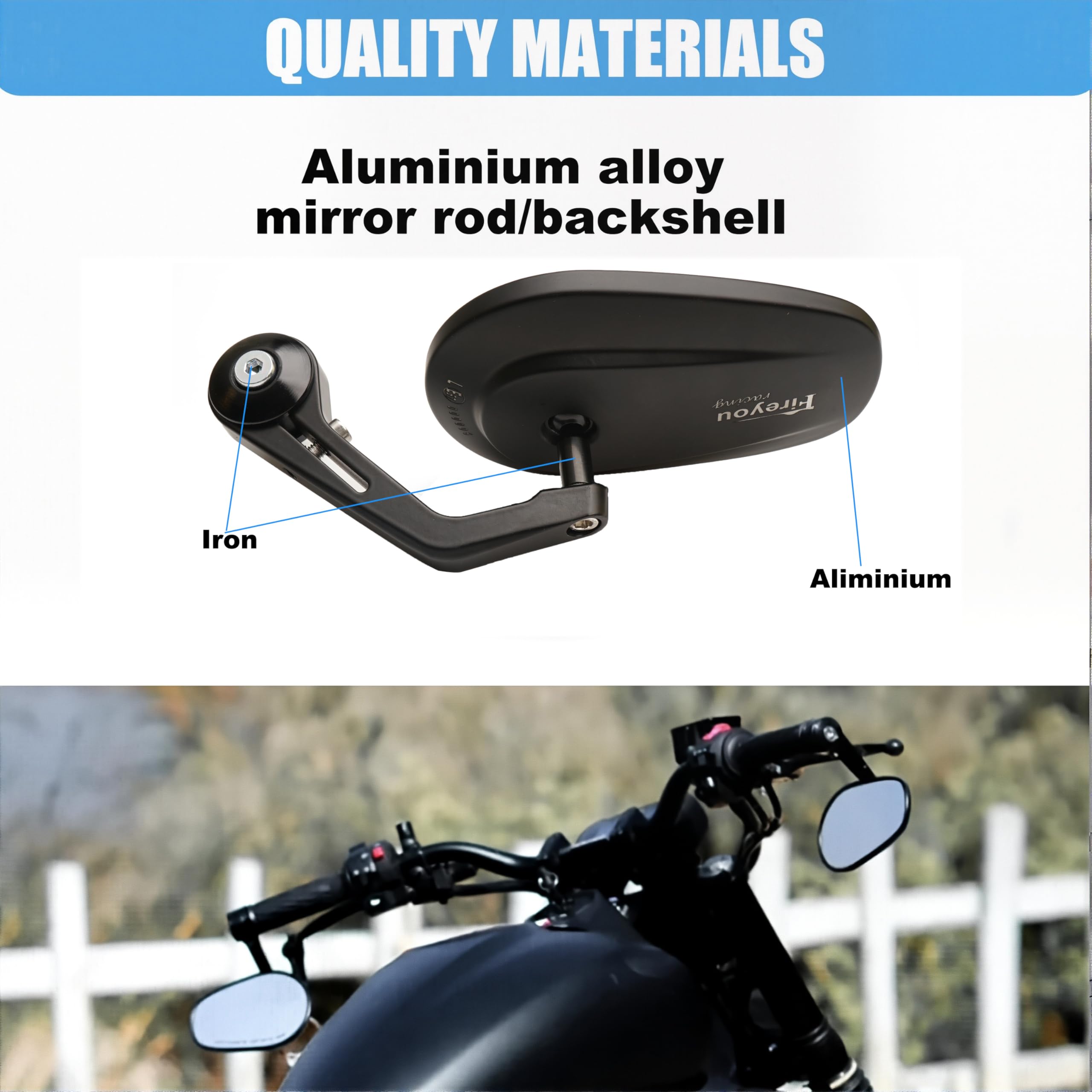 Letgoing Rétroviseurs Guidon Moto 17-20mm Réglables 360° E24 - Miroirs Quad Scooter Cyclomoteur