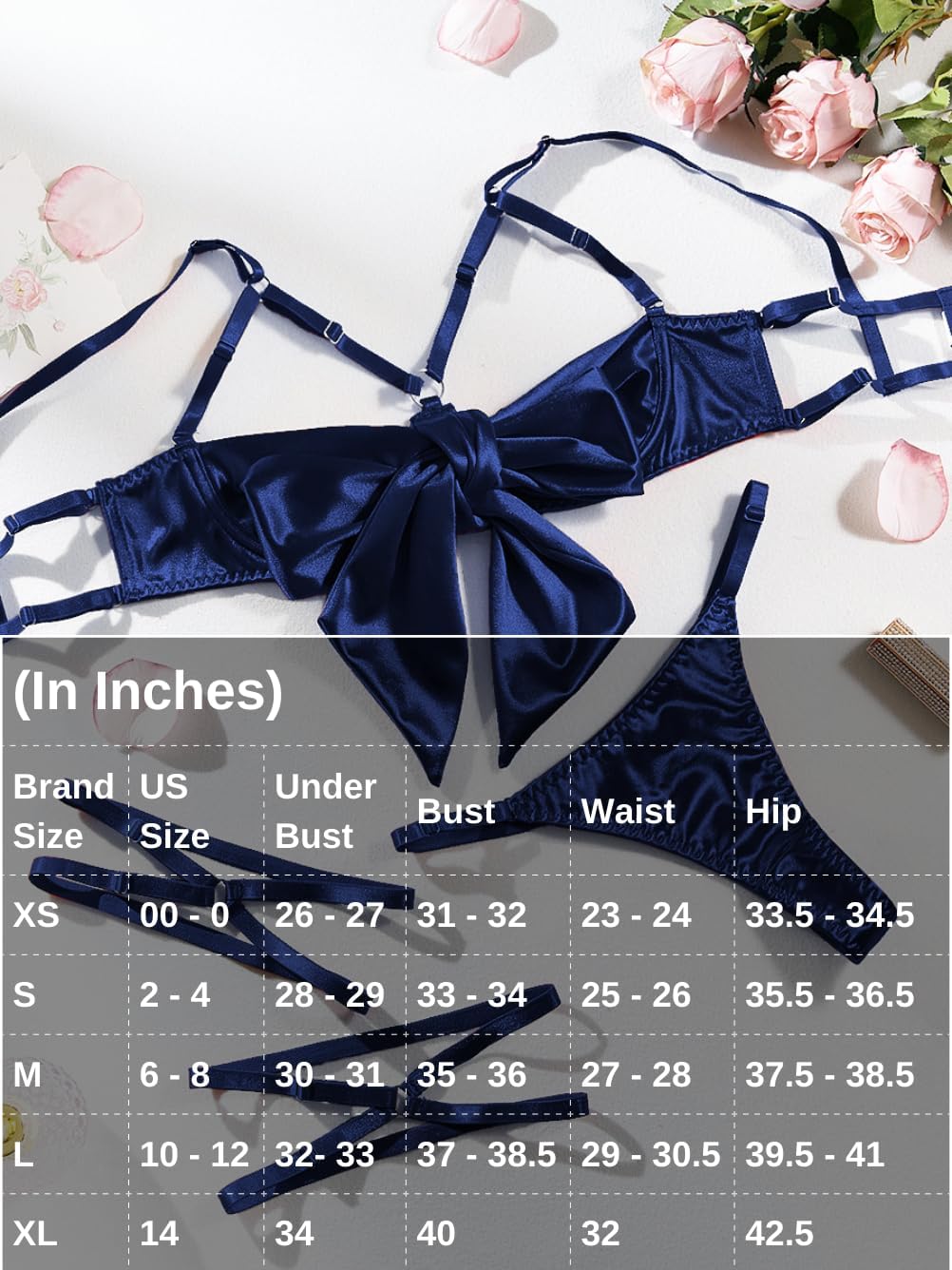 Kaei&Shi Bow Lingerie for Women, Bowtie Satin Bra and Panty Set, Valentines Outfit Christmas Birthday Present