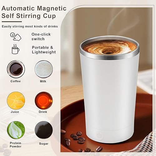 Miniatura 2 de Taza de café magnética autoagitable, taza recargable con tapa y base extraíble, taza de mezcla magnética automática, taza de agitación magnética