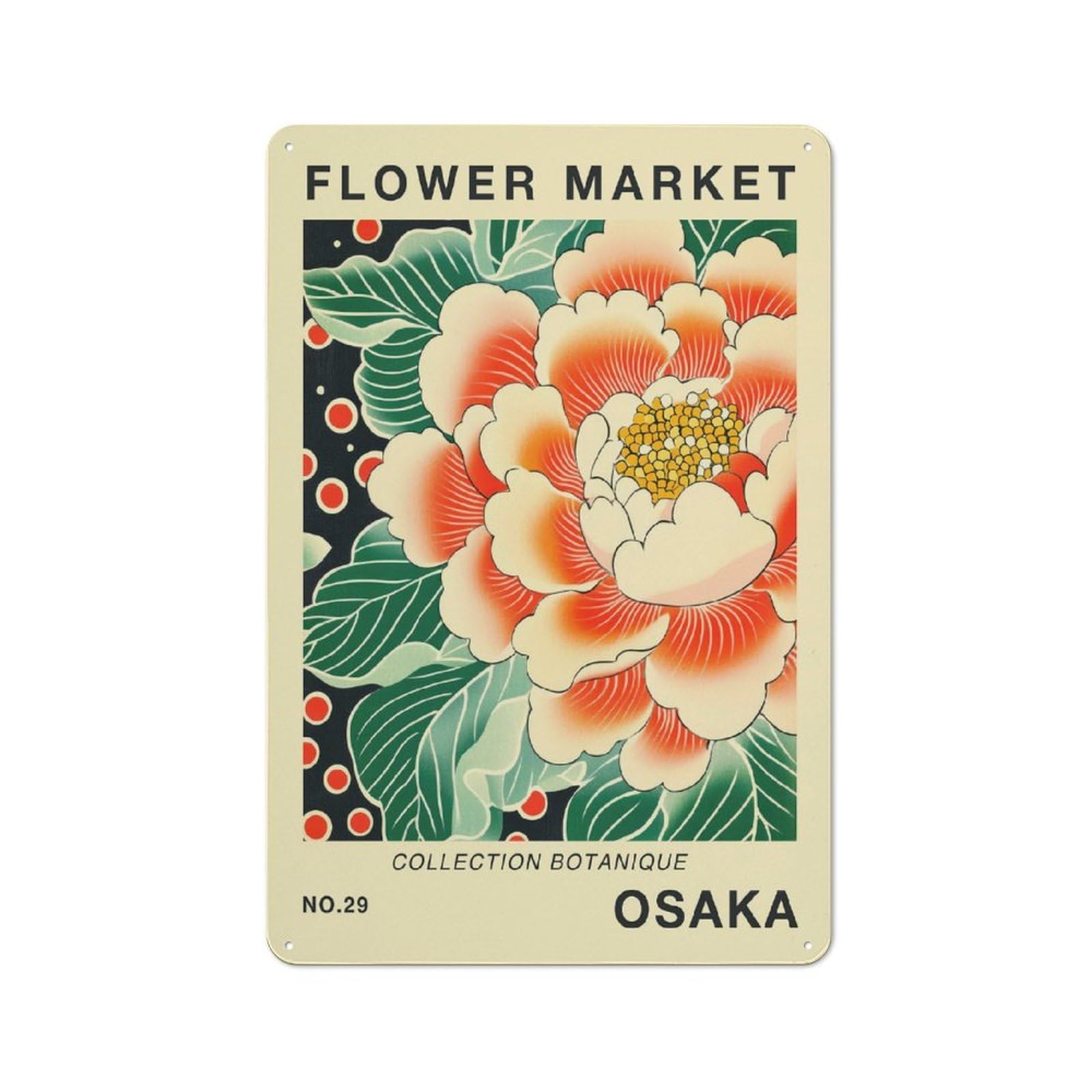 Junmoney Style-21 Rustic Osaka Flower Market Poster Tin Wall Plaque 30X20cm, Rustic Kitchen Decor For Cottage, Kitchen, Hallway Or Breakfast Nook