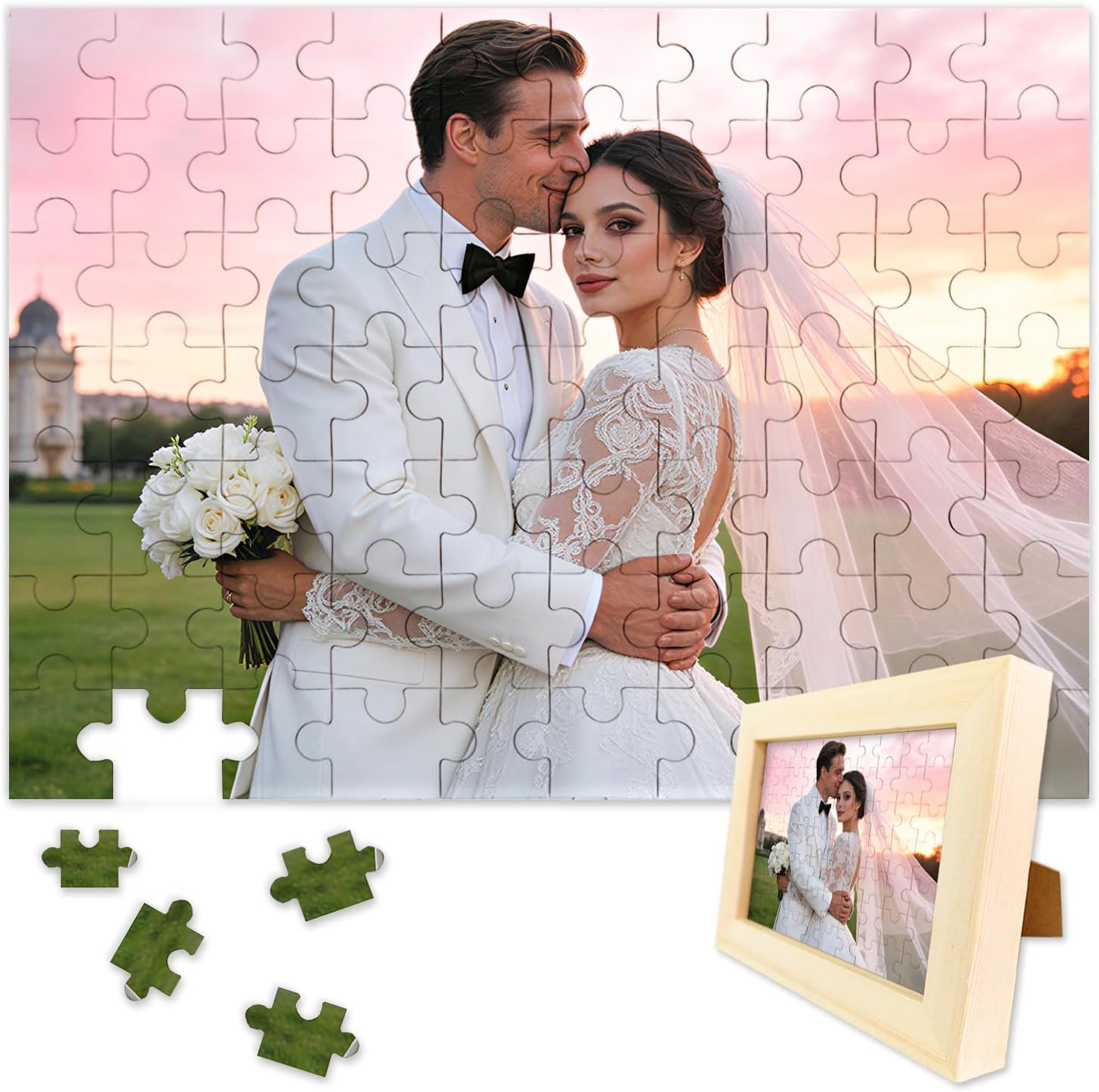Personalised Jigsaw Puzzles for Adults 1000/500/300/200/70 Pieces,Custom Wooden Puzzle with Burlywood Frame,Pet Portrait,Landscape Image Ideas Gifts for Family,Friend,Birthday,Valentine's Day(70 PCS)