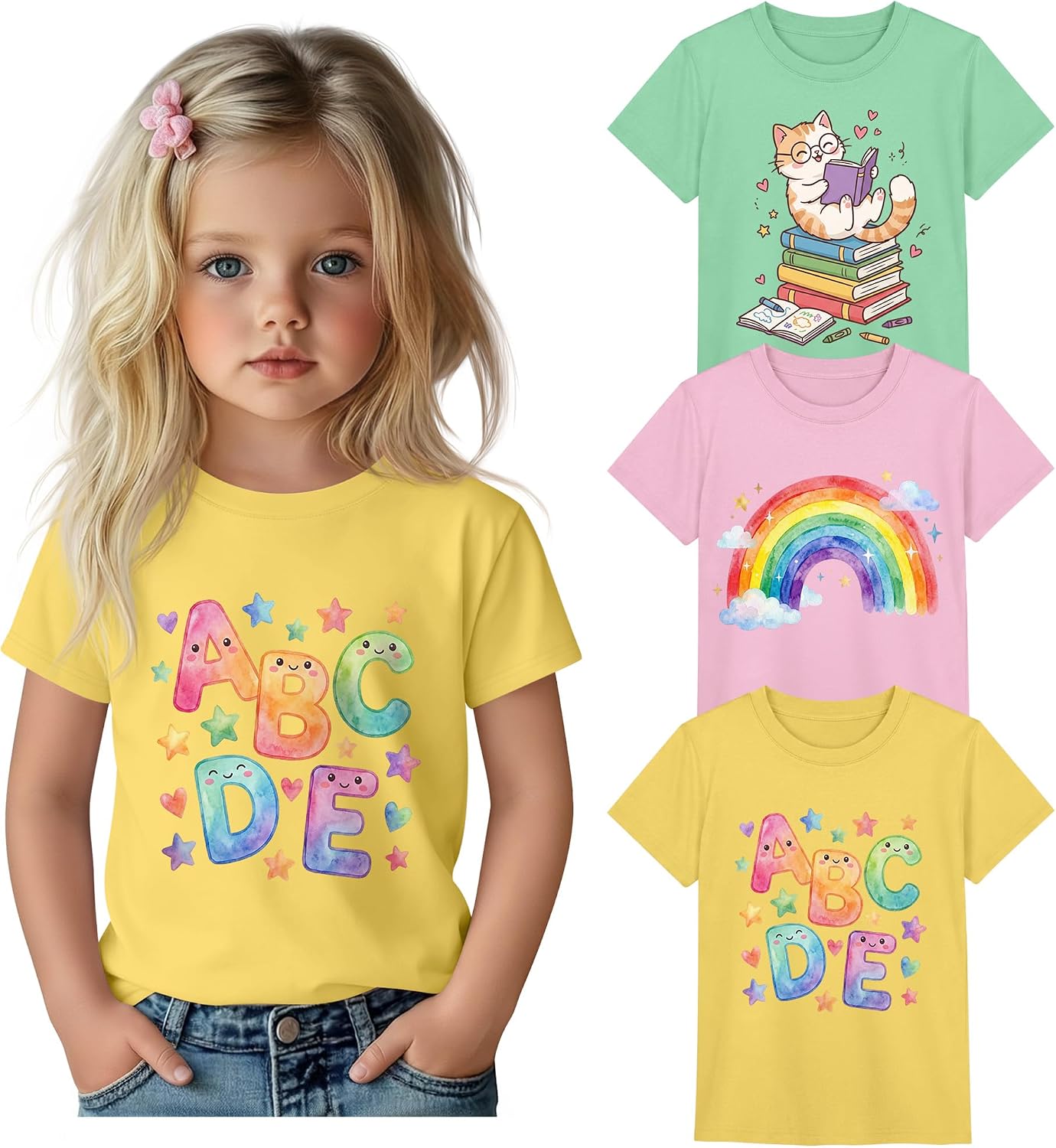 Xaatren 3 Pack Toddler Girls T Shirts Cotton Short Sleeve Graphic Tops Crewneck Tees Summer Bow Unicorn Butterfly Baby 18m-5t