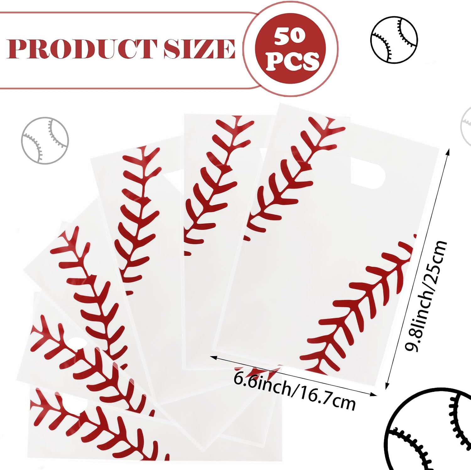 Hooqict 50PCS Baseball Goodie Bags with Handle Plastic Baseball Gift Bag Snack Treat Candy Party Favor Bags for Kids Boys Men Game Day Sports Themed Birthday Party Decorations Supplies