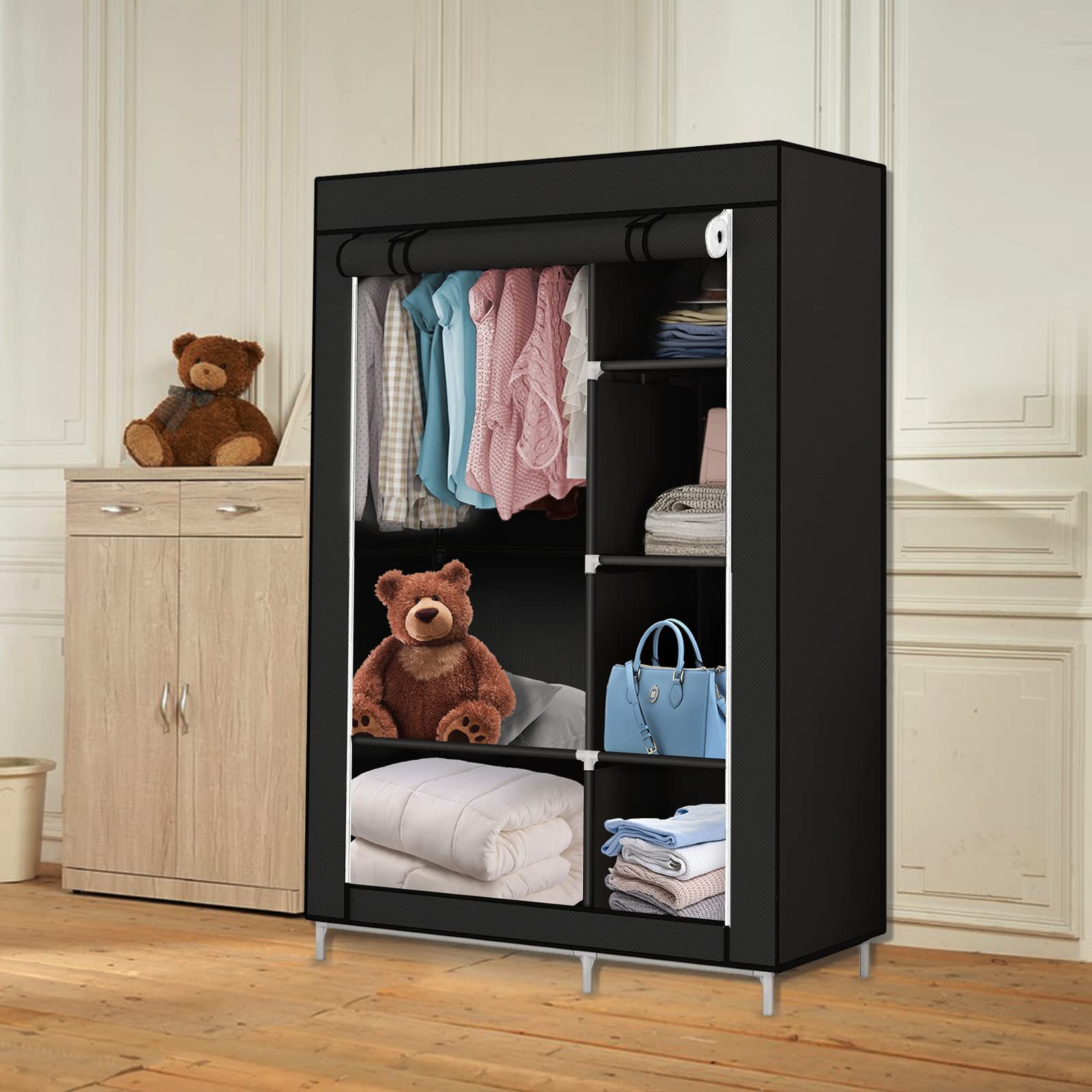 RELOVE Armadio Pieghevole In Tessuto Non Tessuto – Struttura In Acciaio, 167x45x170cm, Copertura Antipolvere - 6