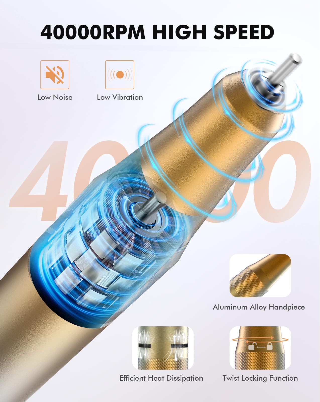 HOMEASY Rechargeable Nail Drill 40000RPM with Bits and HD LCD Screen