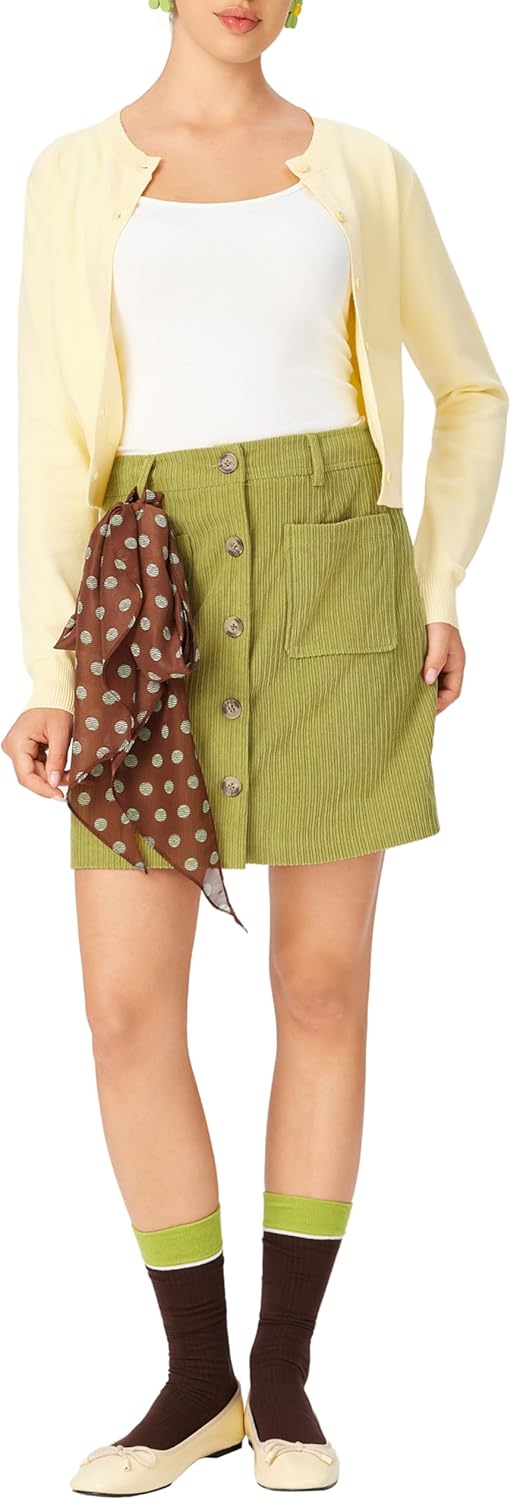 CIDER Womens Corduroy A Line Mini Casual Skirt Button Down with Pocket 2026 Spring - Image 2
