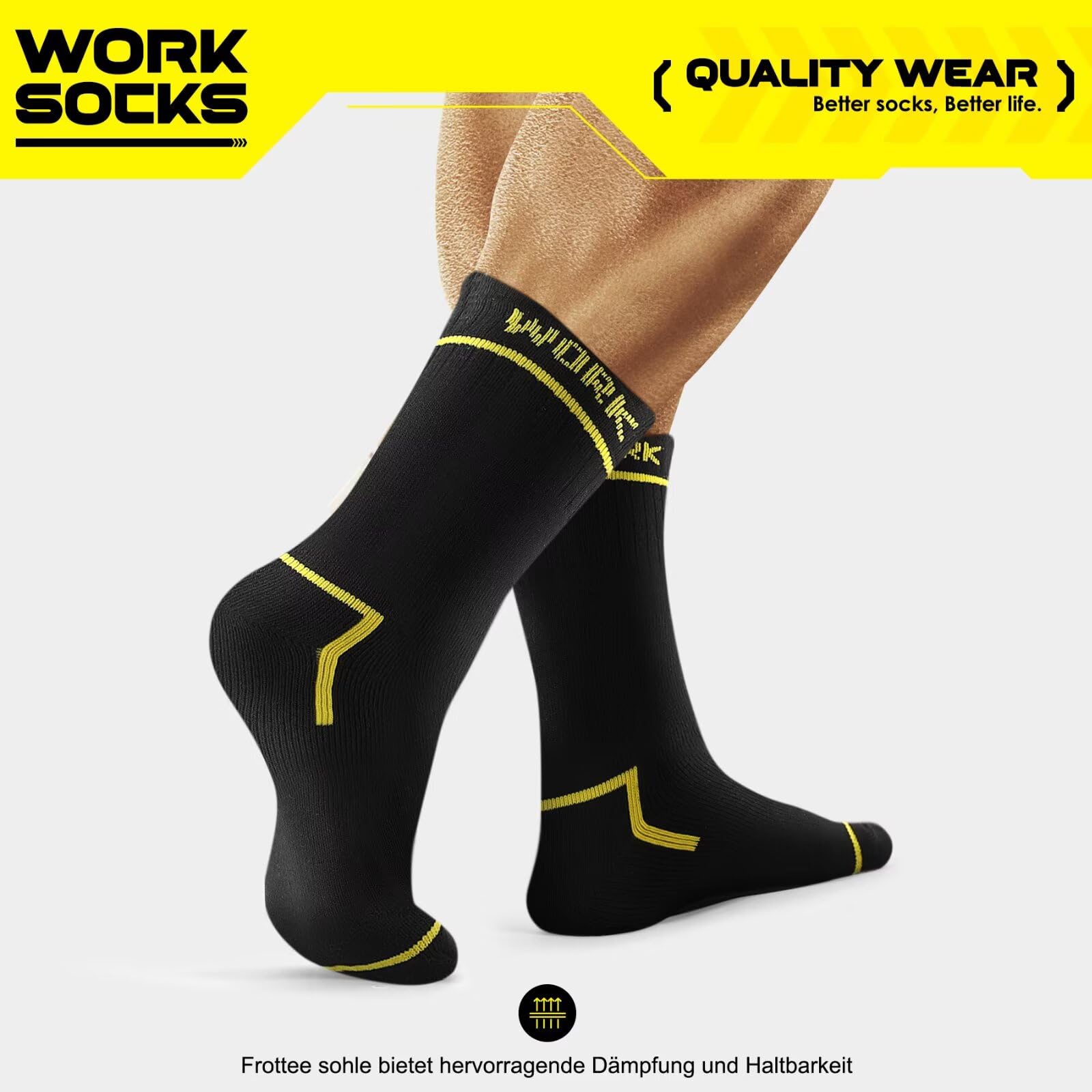 FALARY 10 Paia Calze da Lavoro Uomo WORK Cotone Calzini Uomo Lunghi Rinforzati Spugna