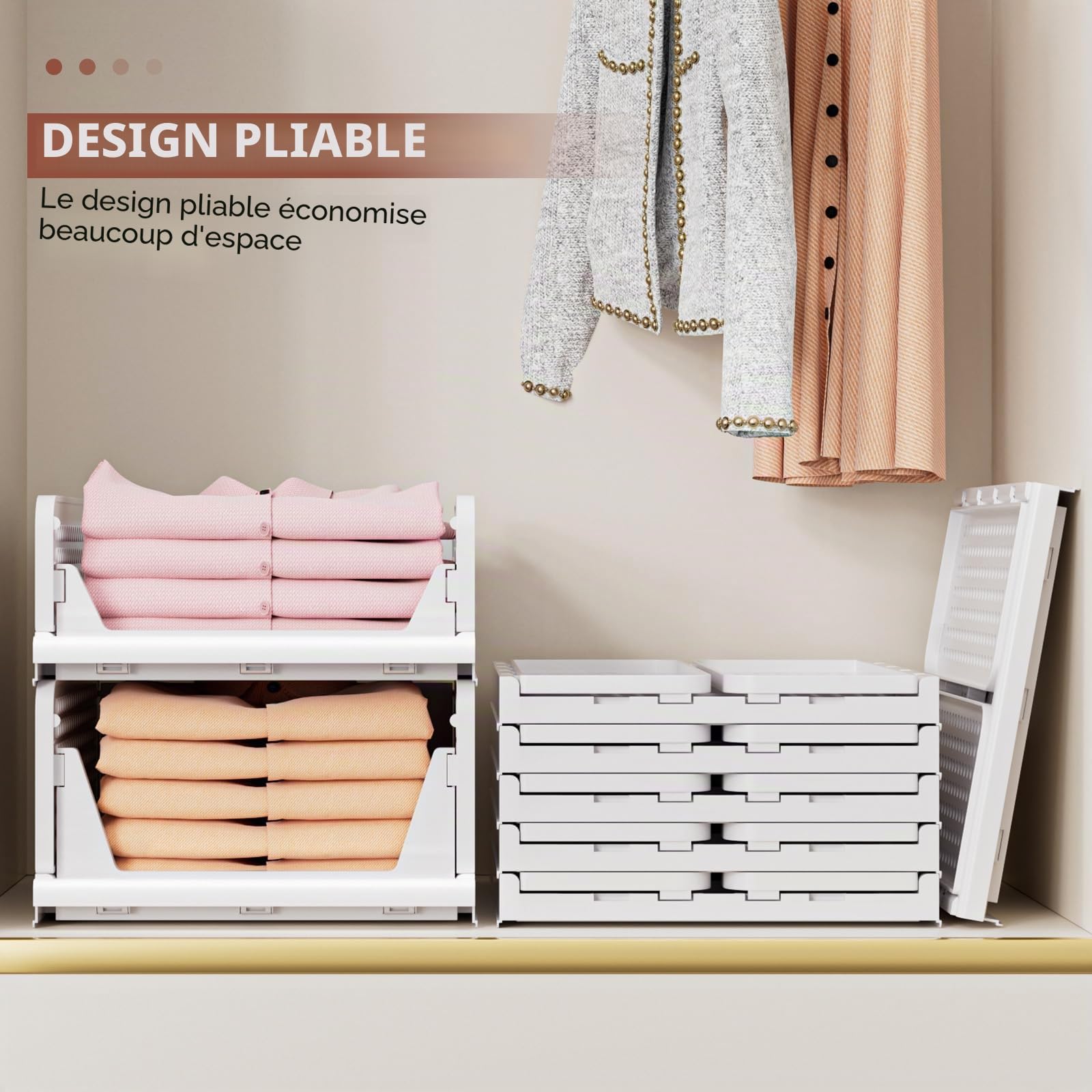 Lot de 4 boîtes de rangement pliantes, empilables, paniers de rangement en plastique pour armoire, cuisine, salle de bain, bureau, vert, 4 l