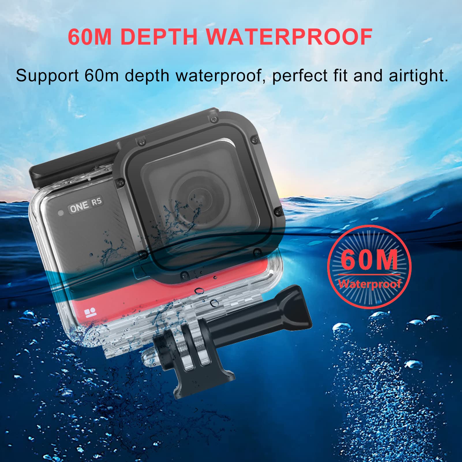 Yunseity Custodia Impermeabile Custodia Subacquea per Action Cam One RS 4K, Impermeabile Fino a 60 m/197 Piedi, per Immersioni, Snorkeling, Nuoto