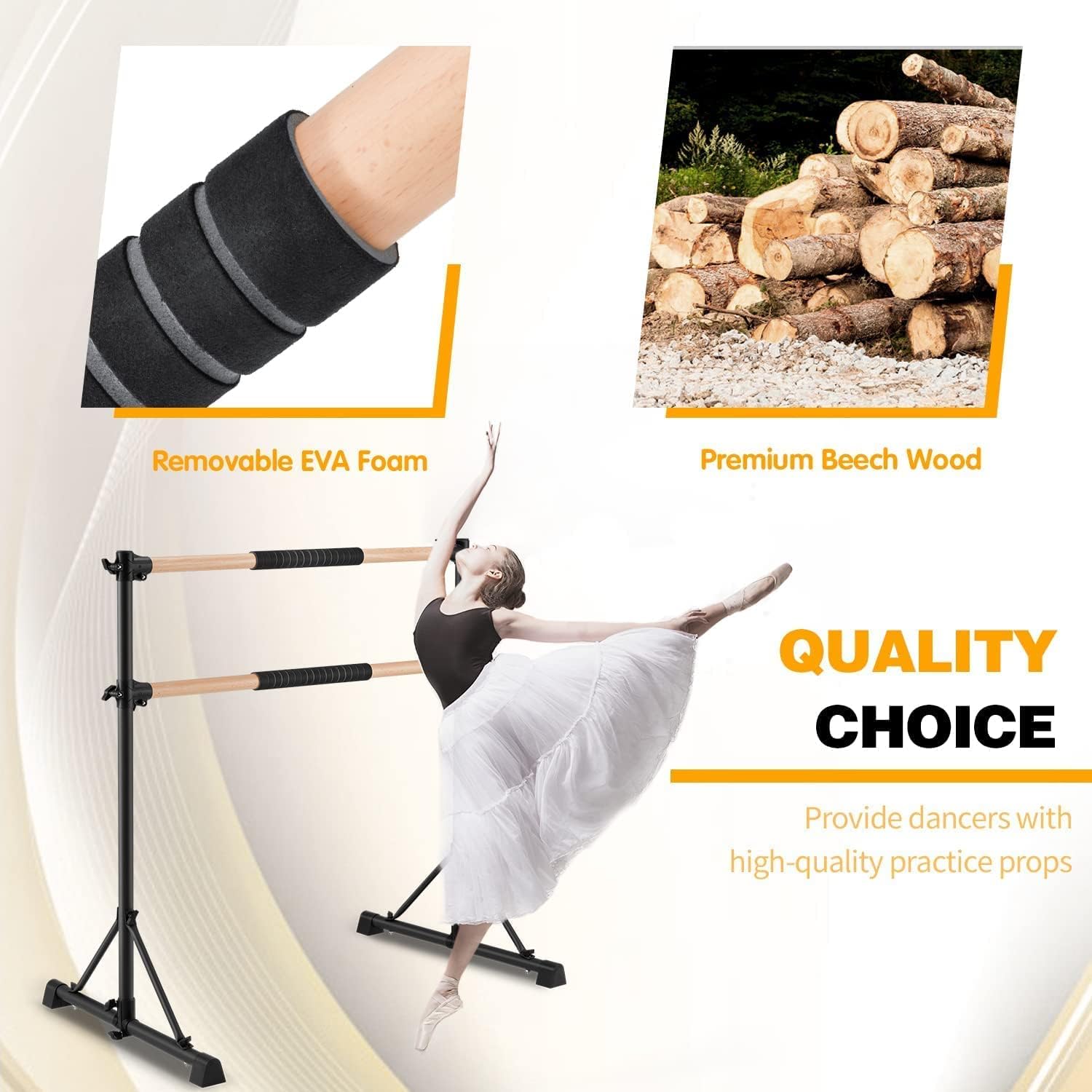 YOLENY Traditional Wood Portable Ballet Barre Bar 4ft Double Bench Wood with Carry Bag,Adjustable Knobs,EVA Foam,Non-Slip Rubber Feet,Metal Pipe for Beginner Kid/Adult Use for Home/Dance Room : Sports & Outdoors