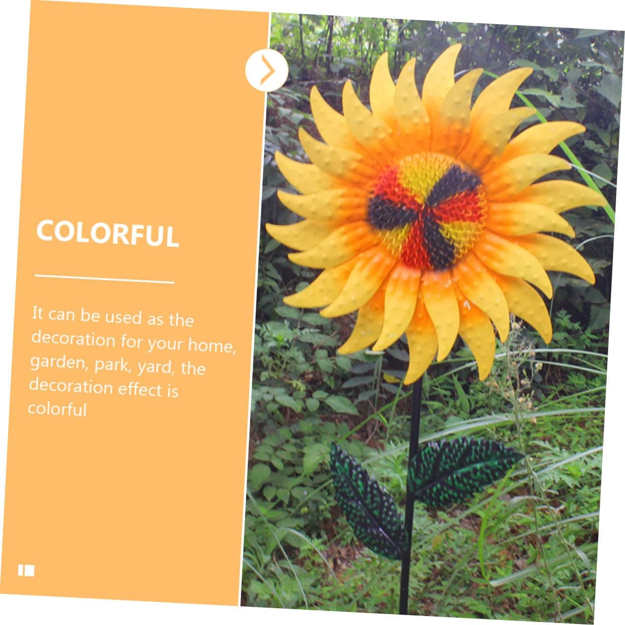 POPETPOP Sunflower Windmill Garden Pinwheel Metal Outdoor Decor Rotating Blades for Garden and Patio Decoration