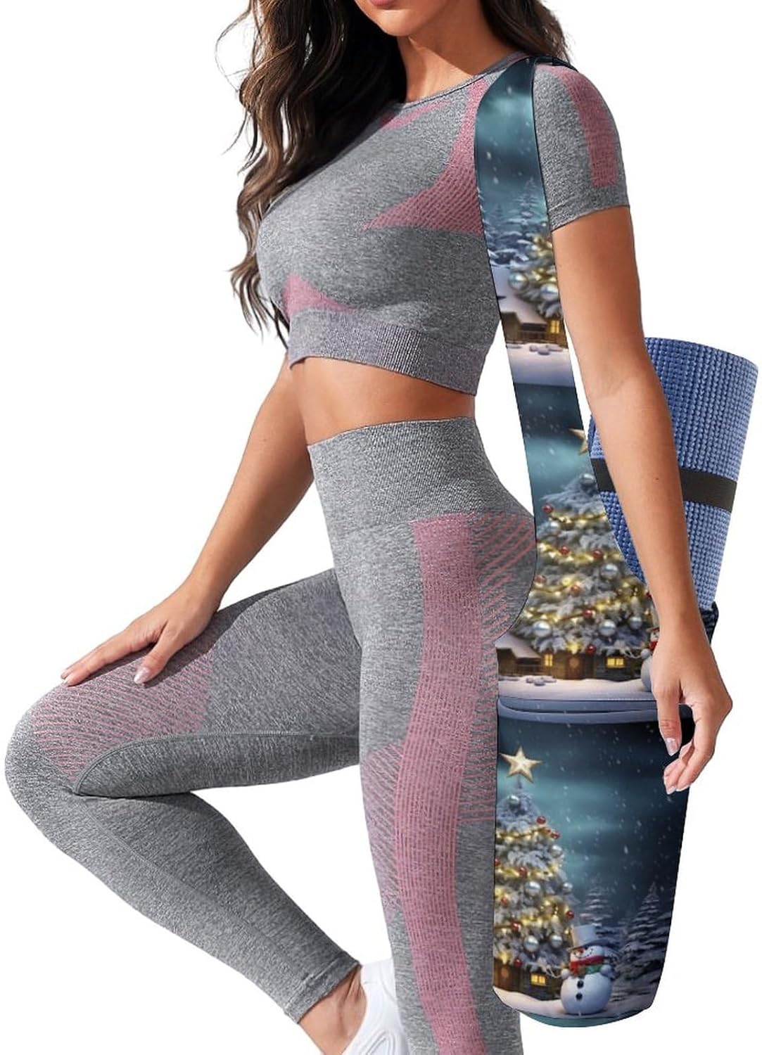 Canvas Yoga Bag,Christmas Tree Printed Yoga Mat Handbag,Portable Yoga Mat Bag Large Capacity Gym Bag for Men Women Pilates Beach Travel