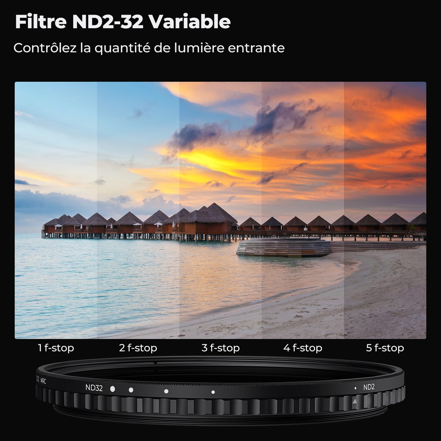 K&F Concept Filtre 67 mm ND Variable Densité Neutre ND2-ND32 sans Croix Bleu et 3 Chiffon de Nettoyage en Microfibre Emballé sous Vide pour Appareil Photo