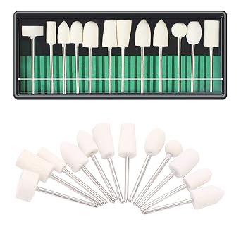Woohome Felt Polishing Buffing Wheels with Shaft, 12 PCS Grinding Head Kit, Wool Felt Mandrel Mounted for Rotary Tool 12