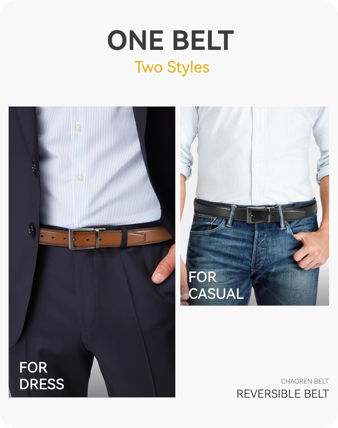 CHAOREN Reversible Mens Belt 1 Piece – Leather Belt Men for Dress Pants - Single Belt, 2 Colors - Image 4