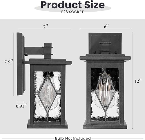 Miniatura 5 de Aplique de pared al aire libre con ondas de agua negro mate, pantalla de vidrio hecha a mano, impermeable, luz de porche al aire libre, montaje en