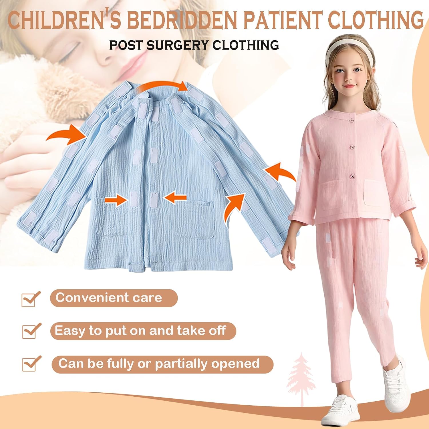 Special Needs Adaptive Clothing For Children,Long sleeve Full Open Fracture Clothes with Magic Stick