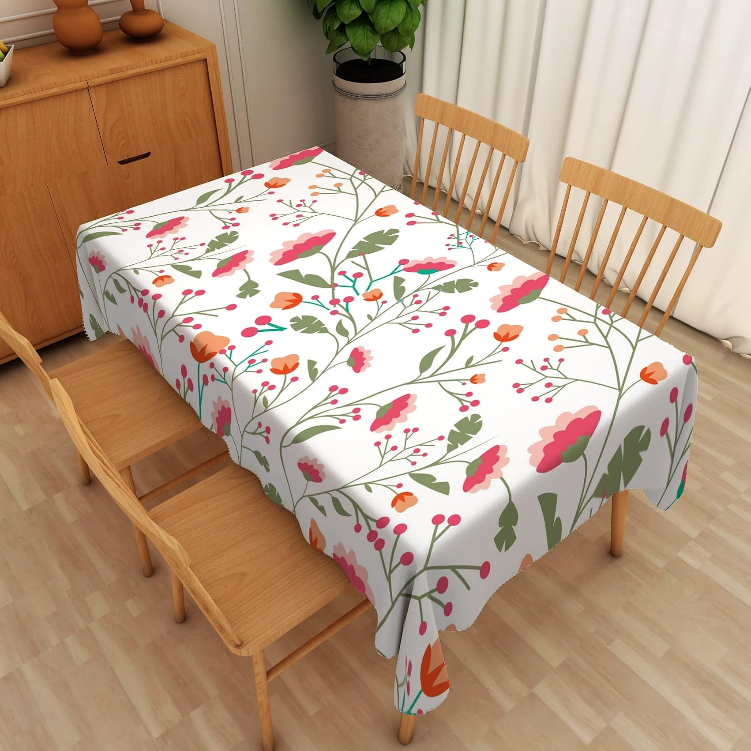 Bovlleetd 108x54inch Plain Elegant Tablecloth Rectangular Floral Tablecloths Wedding Christmas Waterproof Table Cloth Wipeable Kitchen Dining Table Top Protection for Kitchen Decor - Image 3