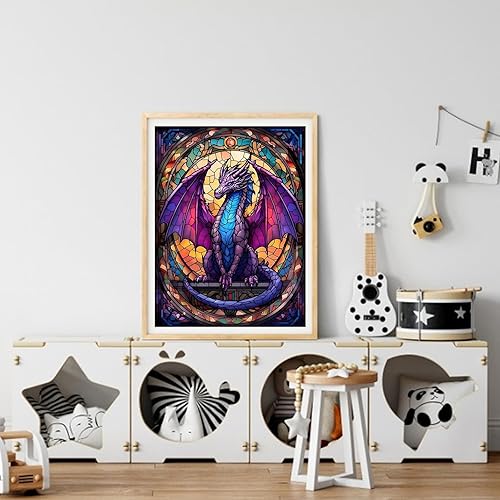 Miniatura 3 de KICHANG Pintura de diamantes de dragón de vidrieras, kits de pintura de diamantes 5D, kits de pintura de diamantes para adultos, arte de diamantes