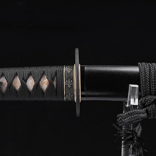 Vista 20 de ShadowDancer Espada katana hecha a mano de espiga completa, flor de cerezo de pino de acero crisol, katana Koshirae Sashikomi, temperamento