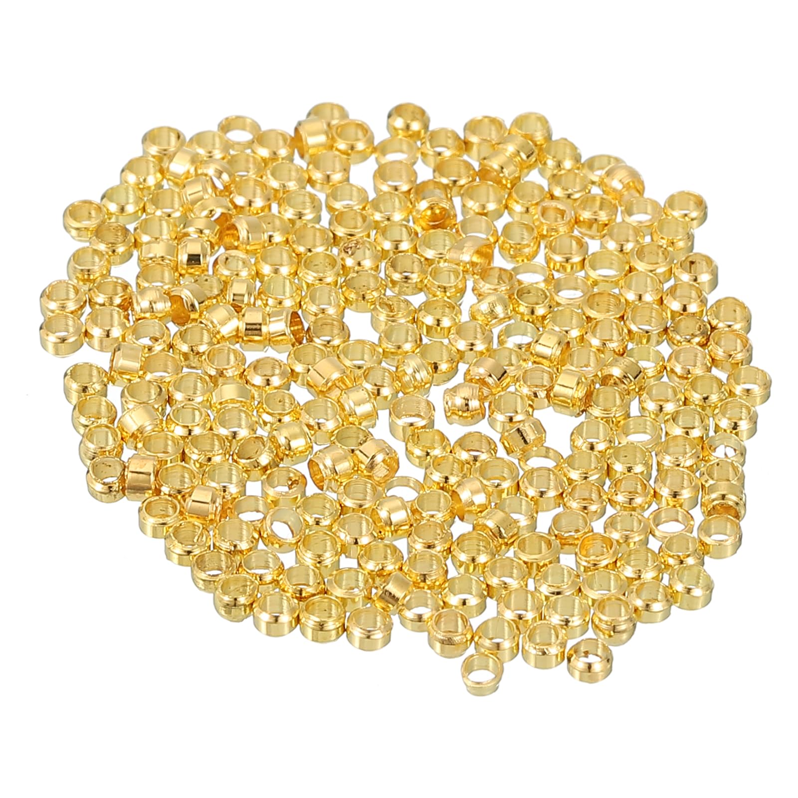 uxcell 500Pcs Round Crimp Beads, 2mm Metal Spacer Loose Beads Metal Clamp Ends Tiny Stoppers Bead for Bracelet Jewelry Making Craft DIY, Gold