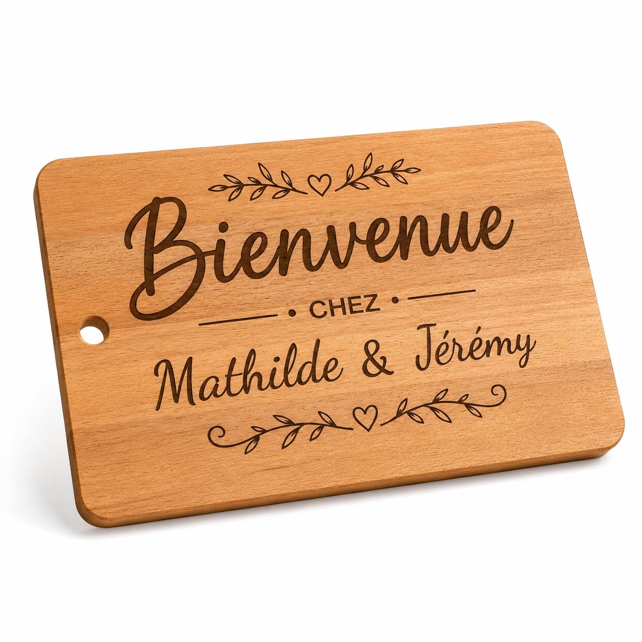 Planche à découper personnalisée en hêtre massif – Planche apéro gravée – Texte personnalisé – 40 × 26 × 2 cm – Cadeau mariage, couple, famille, crémaillère – BIBAMBOIS