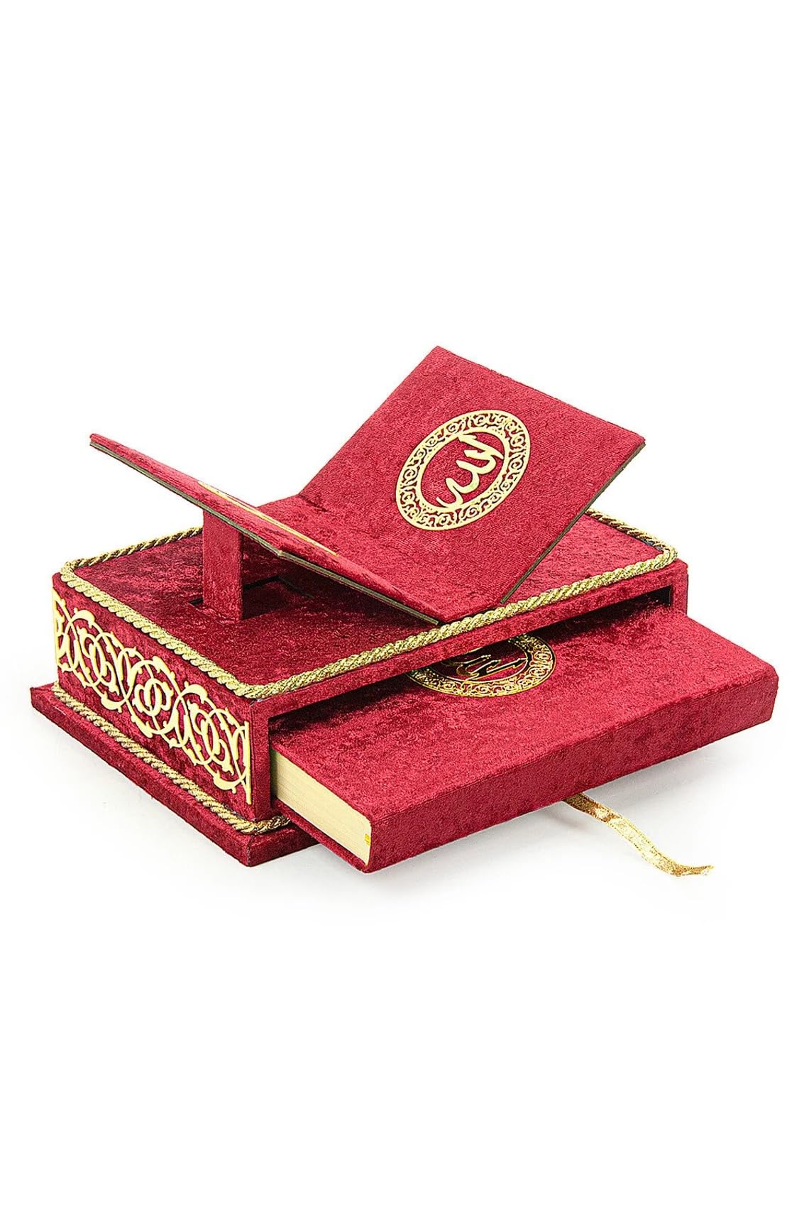 The Holy Quran Velvet Box Sets | Special Quran Holder Stand | Luxury Islamic Gift | Spiritual Grace| Quran Dimension;6.6*9.4inch/17*24cm I Perfect Ramadan, Eid, Umrah Gift for Muslim Women Men (Red)
